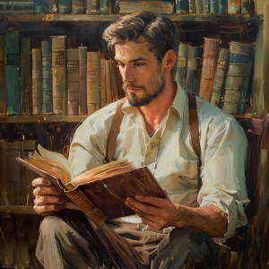Een man die een boek leest.
